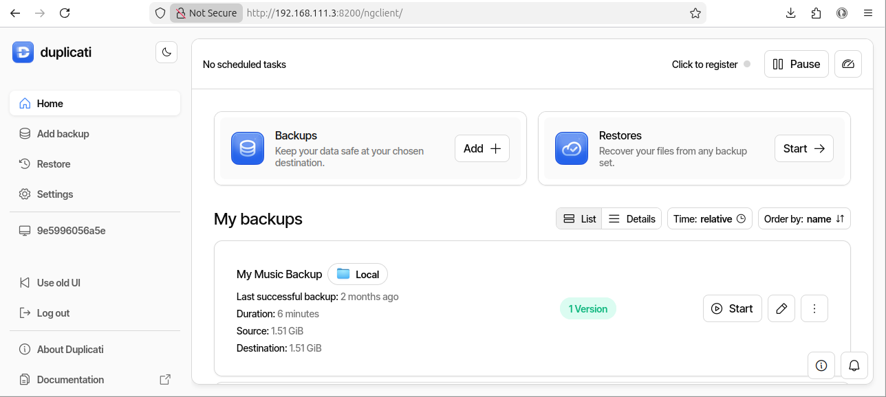 Duplicati screenshot